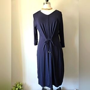 OLSEN Lightweight, Stretchy Navy Blue Midi Dress With Cinchable Belt. Size 12